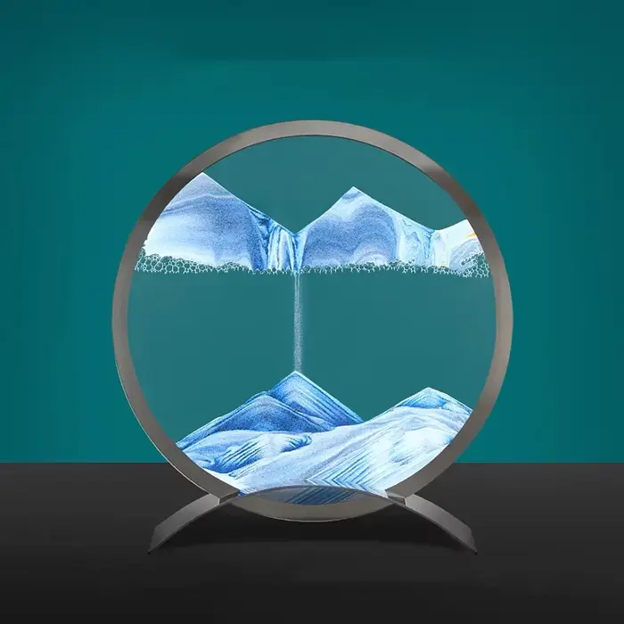 Tableau d'art de sable en mouvement, sablier rond en verre, sablier 3D, paysage de sable de mer prof