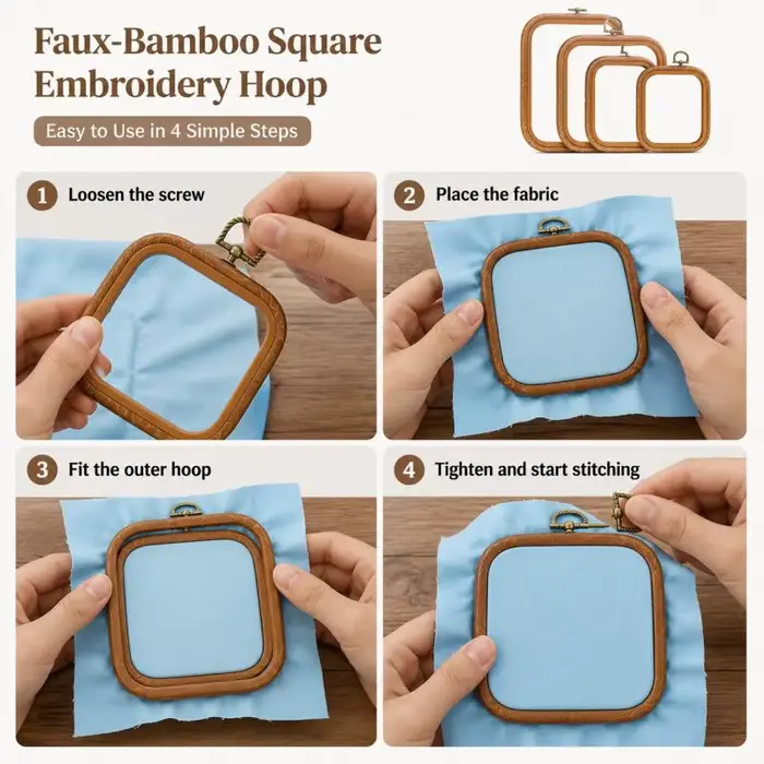 Cadres carrés décoratifs en faux bois pour broderie au point de croix