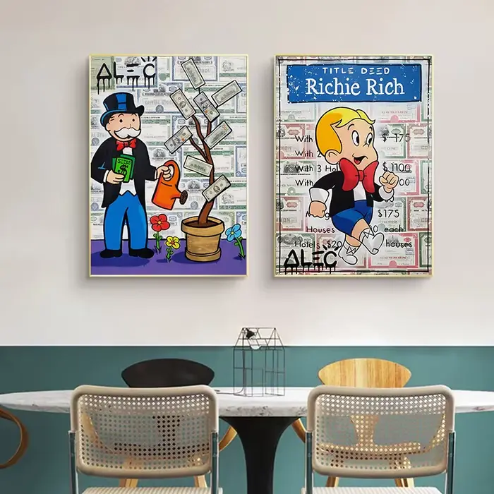 Mode Alec monopole millionnaire argent toile peinture moderne rue Graffiti affiche murale imprime chambre cadeaux maison photos décor