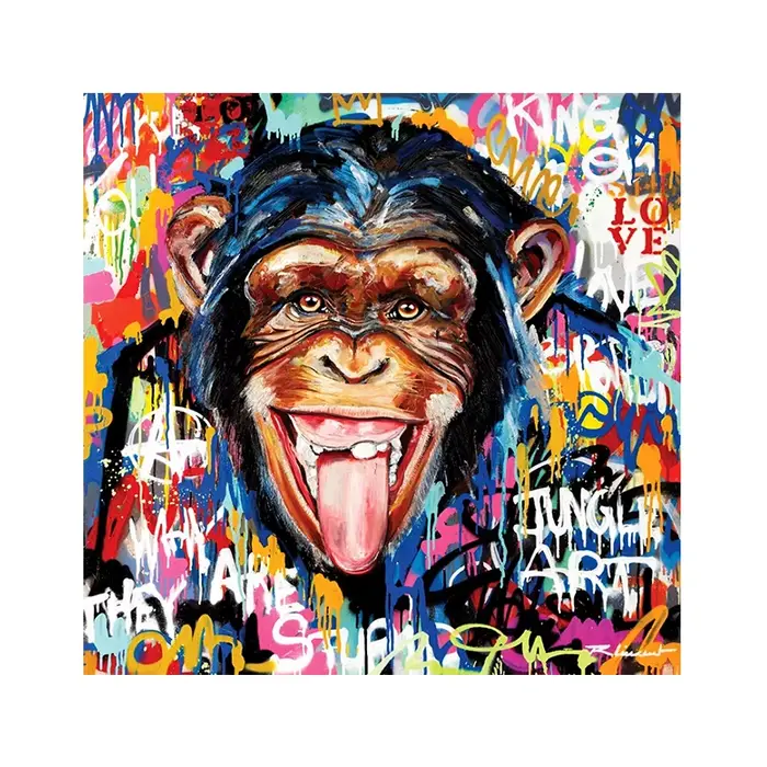 Tableaux et Affiches sur Toile de Graffiti Street Art, Art Mural Pop Abstrait, Singe Mignon, Style B