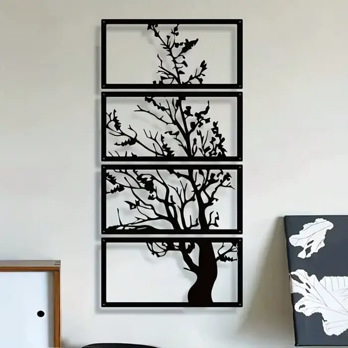 Décoration murale en métal noir Art déco, œuvre d'art suspendue de Silhouette d'arbre de vie, décora