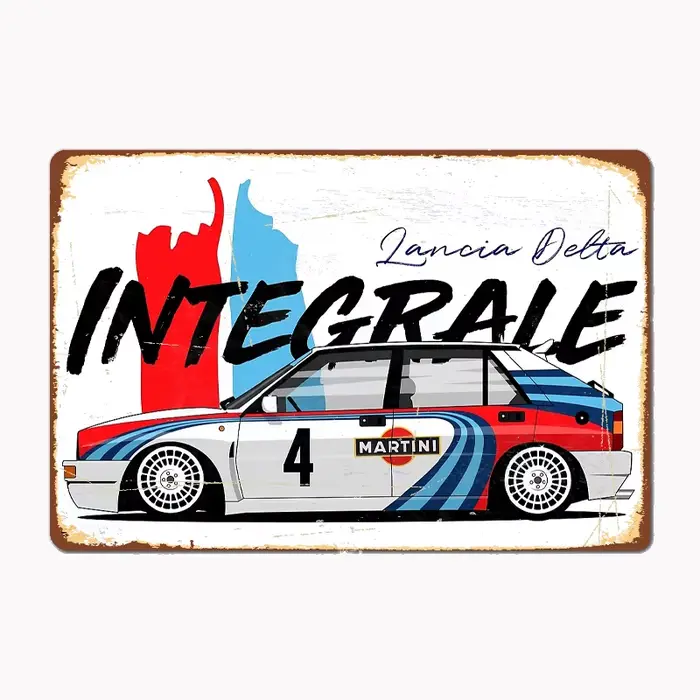 Panneau Métallique DELTA INTEGRALE RALLY CAR, Affiche Décorative pour Garage, Club Automobile, Décor