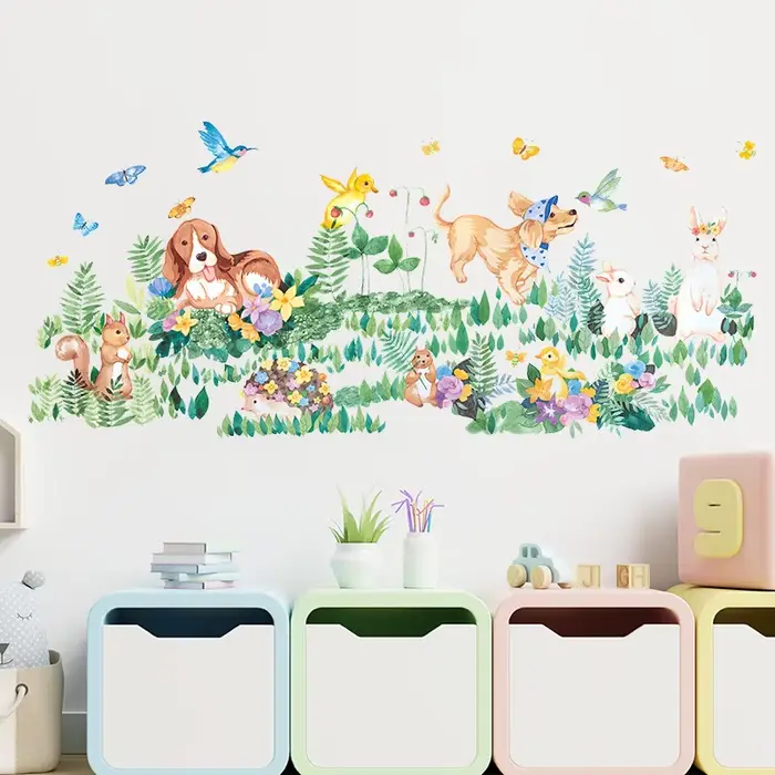 Autocollant Mural de jeu d'animaux de dessin animé, décoration murale pour chambre d'enfants, décor 