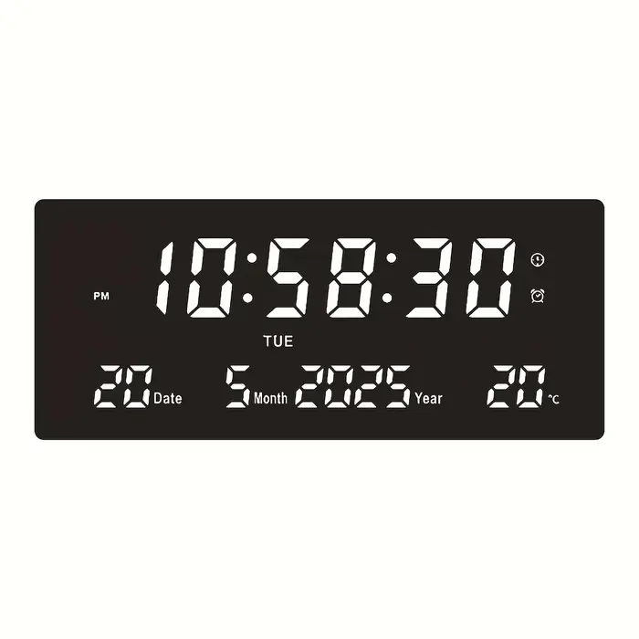 Horloge murale numérique LED de 15 pouces avec télécommande - 8 alarmes, affichage de la température
