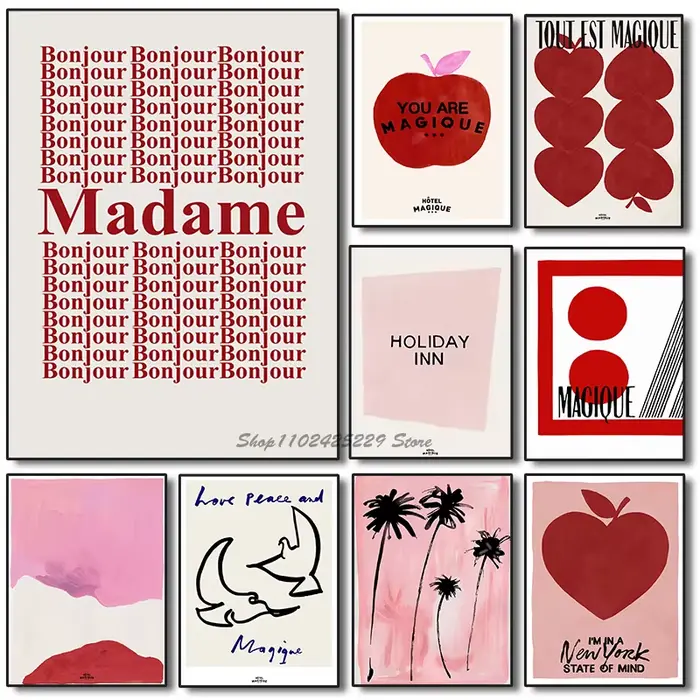 Moderne nordique rétro Art rouge amour pomme Simple français abstrait