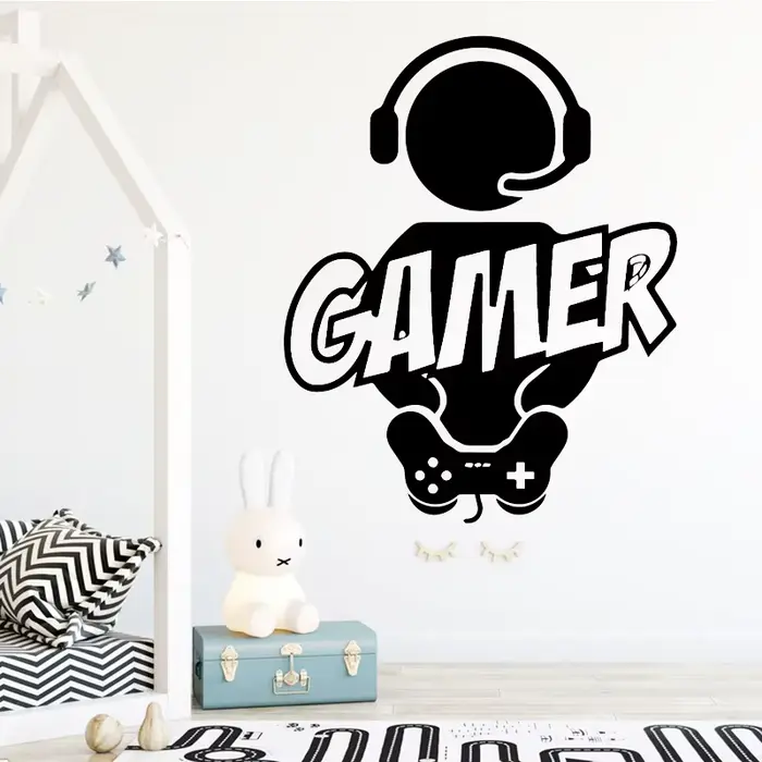 Sculpté Gamer autocollant Mural vinyle Mural papier peint pour enfants garçons chambre décoration Stickers Ps4 jeu affiche décor porte autocollants