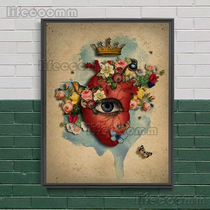 Coeur plein de fleurs, peinture sur toile d'art mural abstrait