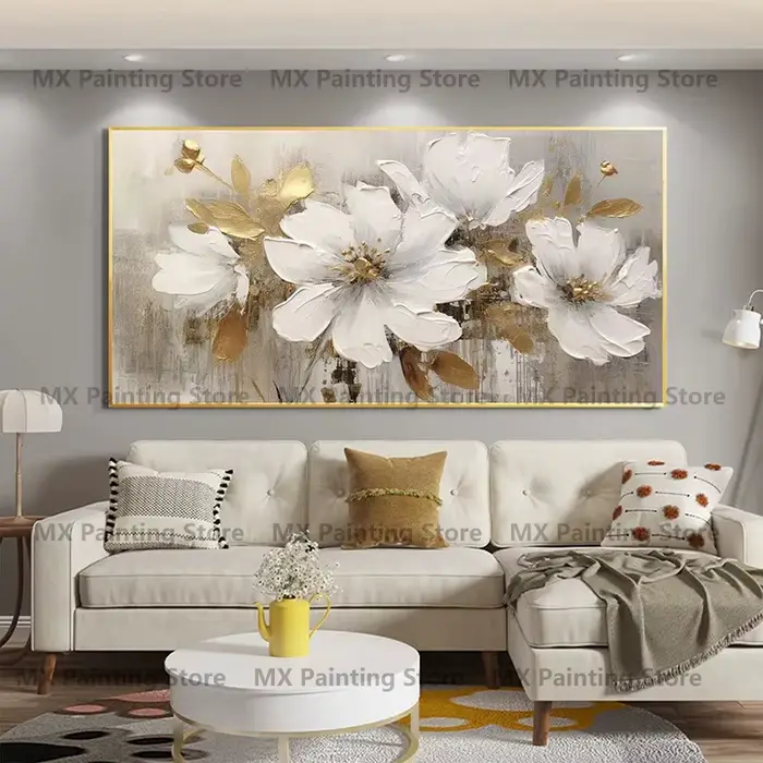 Peinture à l'huile de fleurs dorées sur affiche