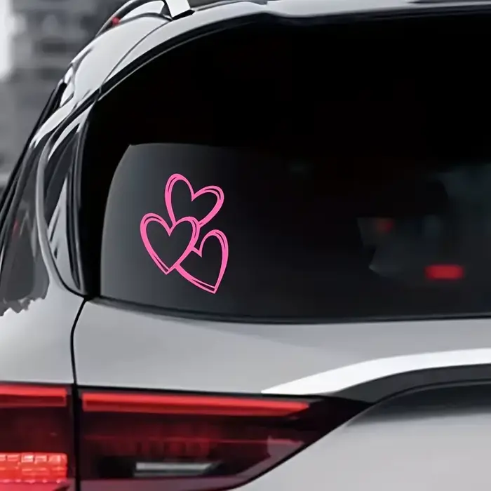 1 autocollant en vinyle en forme de cœur entrelacé - Autocollant rose brillant sur le thème des dessins animés, accessoire de voiture en forme de cœur