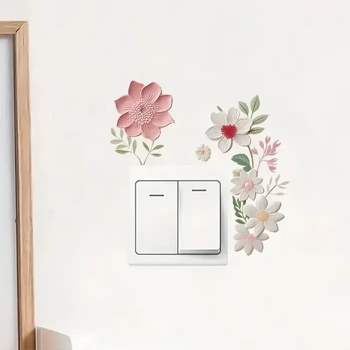 Autocollant étanche pour chambre à coucher fleurs interrupteur autocollants PVC auto-adhésif amovible salle de bain décoration de la maison décalcomanies rsi