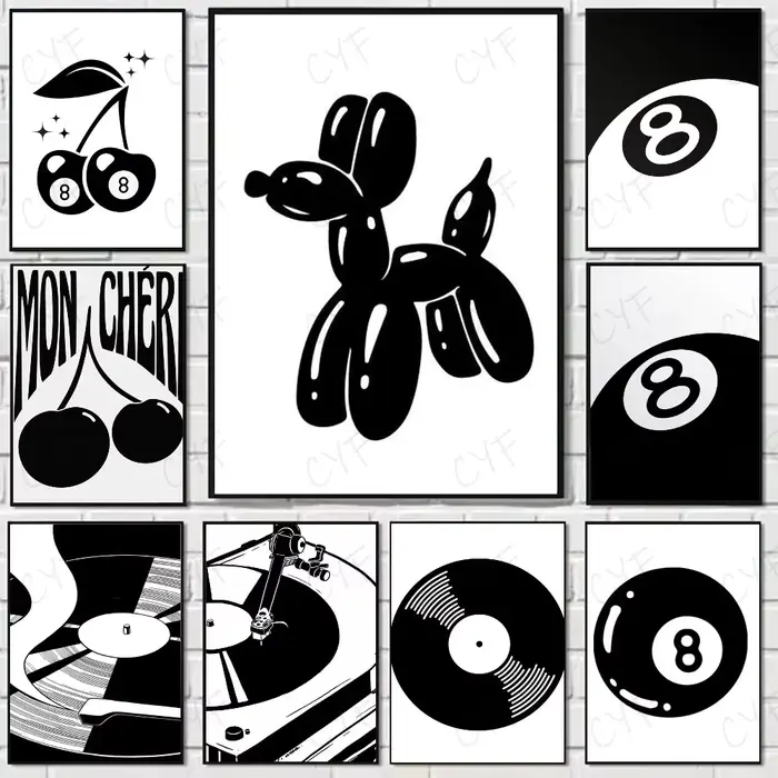 Affiche de lecteur de disque de billard noir et blanc