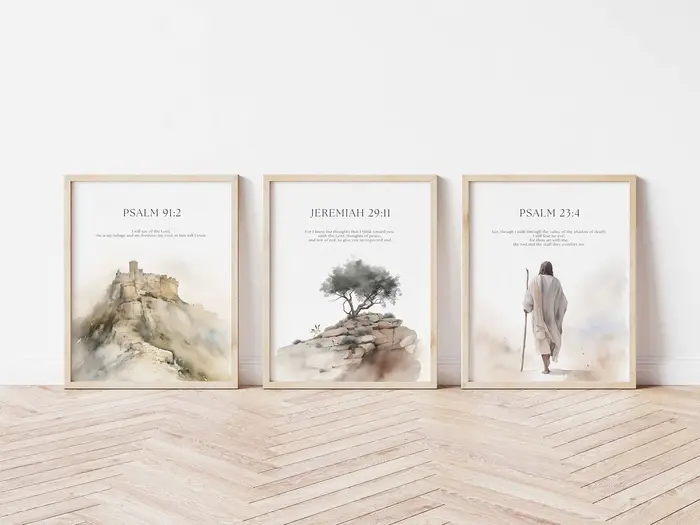 Peintures décoratives pour la chambre des enfants chrétiens, textes bibliques, couleurs neutres, aff