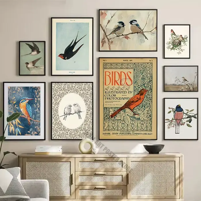Affiche d'art d'oiseau Vintage imprimée