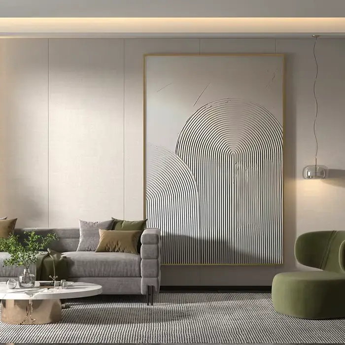 Décoration de la maison contemporaine peinte à la main, ligne blanche abstraite, coutumes sur toile, grande décoration de chambre, sans cadre, offre spéciale