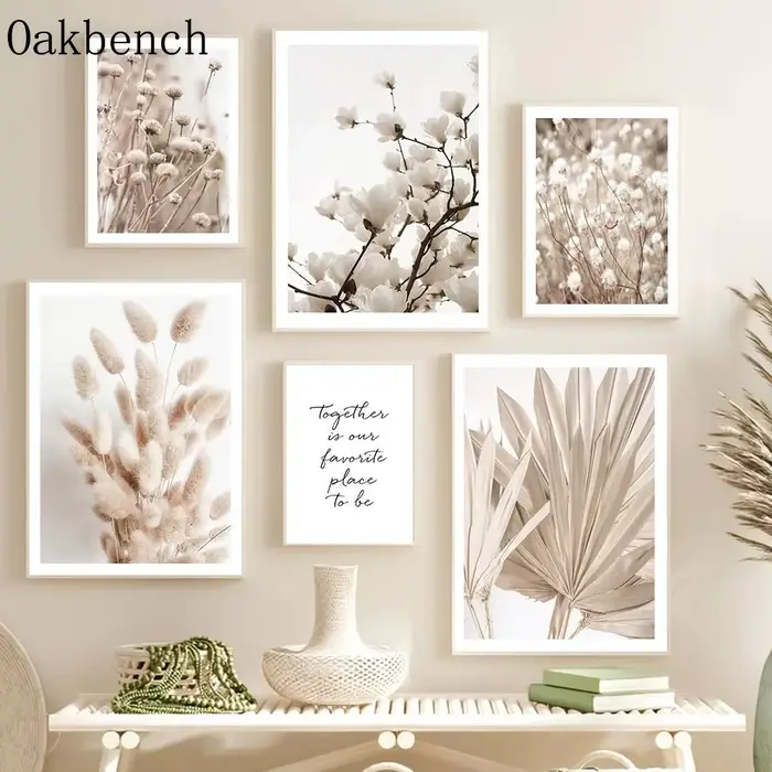 Magnolia Wall Art Beige pissenlit toile affiche roseaux herbe impression photos feuilles Art imprimés affiches nordiques chambre décor mural