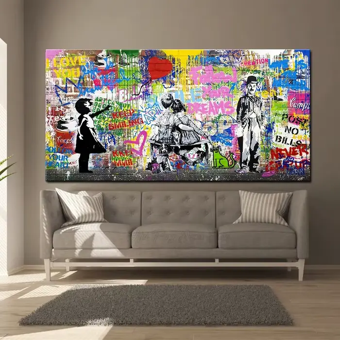 Banksy Street Art Graffiti urbain mur Art ballon fille toile peinture grande taille affiches et impressions pour salon décor à la maison