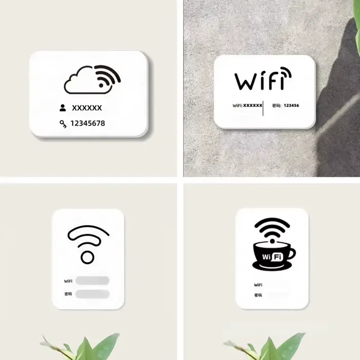 Autocollant de signe WiFi, autocollant de nom et de mot de passe WiFi, autocollant WiFi modifiable, autocollant de mot de passe WiFi.