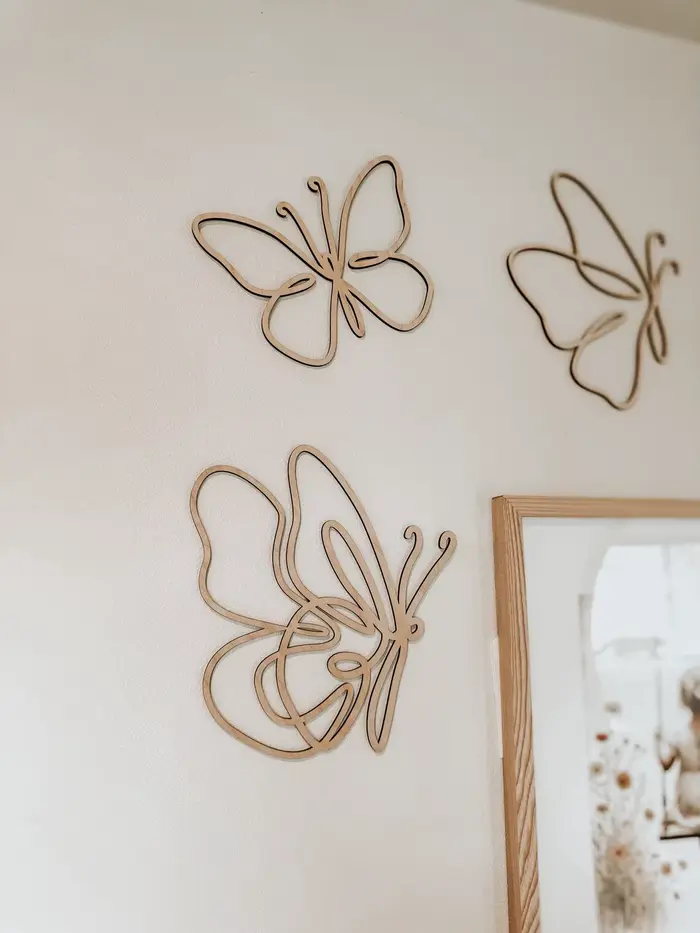 Lot de 6 décorations murales papillon en bois