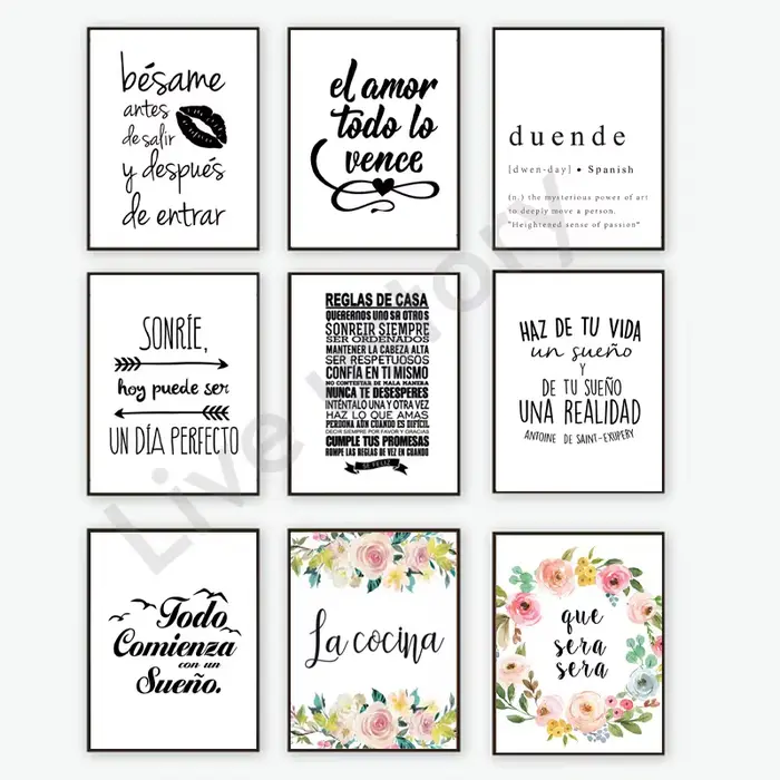 Toile imprimée et affiche avec citation positive espagnole