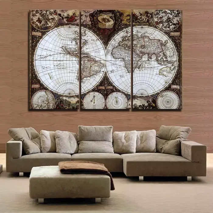 Peinture à l'huile sur toile de la carte du monde des routes des Prairies