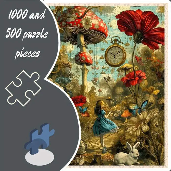 500 pièces-1000 pièces, Puzzle bricolage, Puzzle en papier, Alice'S Wonderland Fantasy champignon horloge lapin adapté pour la maison loisirs puzzle, I