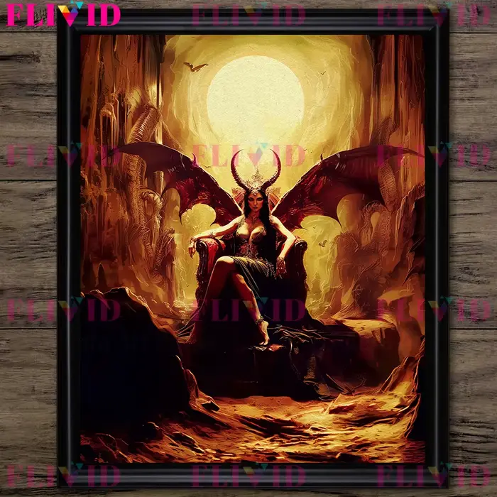 La sorcière Lilith assise sur le trône SAFArt affiche impression, gothique femme démon, sorcellerie,