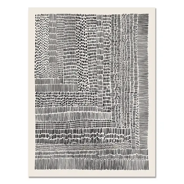 Toile de peinture nordique noir et blanc, lignes abstraites, montagnes distantes et eau qui coule, t