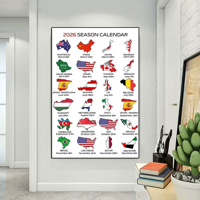 Affiche et impression du calendrier des Grand Prix de Formule 1 de la saison 2026