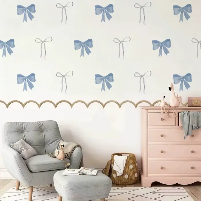 Autocollants muraux nœuds bleus en aquarelle, imperméables, à peler et coller, pour chambre d'enfant, cadeaux et décoration