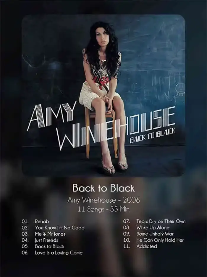 Couverture d'album de musique esthétique noir et blanc, affiches de chanteur Pop Amy Winehouse, imag