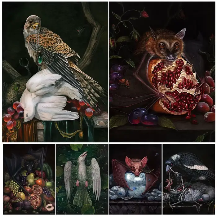 Art mural vintage chauve-souris glouton et fruit doré