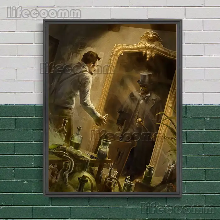 Toile d'art mural Vintage le monstre dans le miroir, peinture sur le mauvais esprit dans le miroir, 