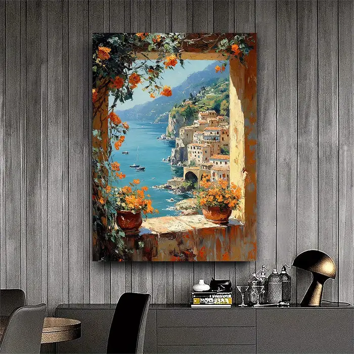 Toile d'art avec vue sur la mer méditerranéenne - Peinture de la côte d'Amalfi