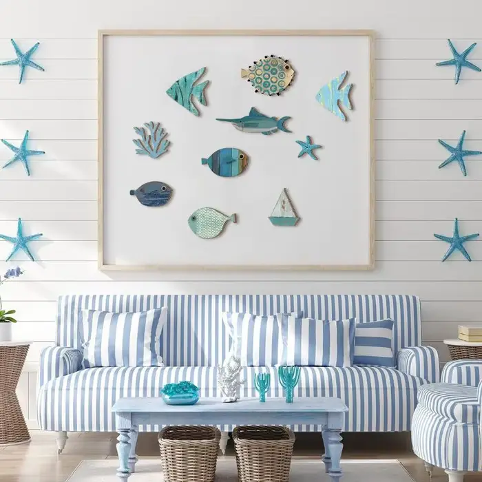 Décoration murale de poisson en bois suspendue