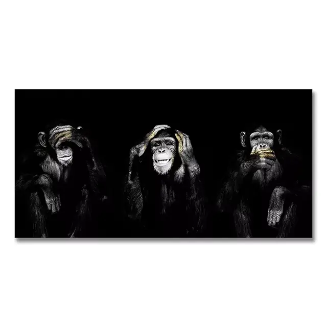 Impression sur toile amusante de trois singes, animaux, ne pas écouter, ne pas parler, ne pas voir, 