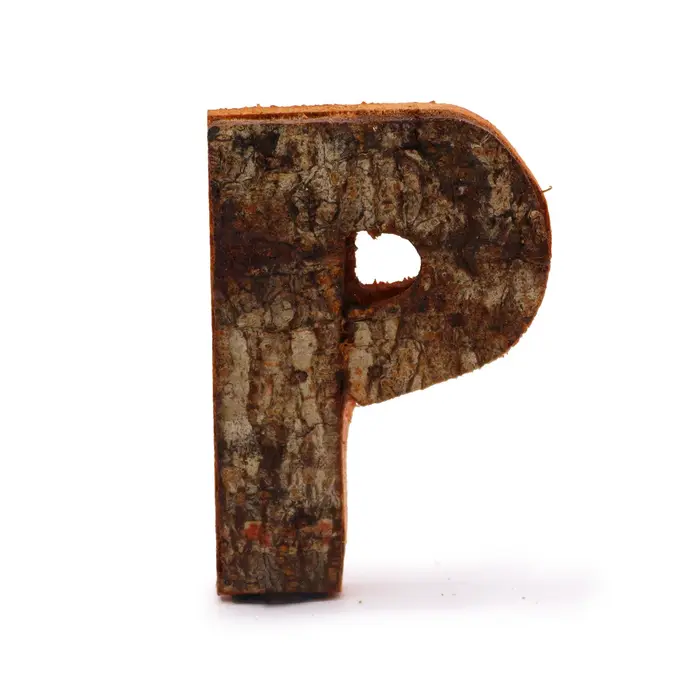 Rustic Bark Letter - P - 7cm