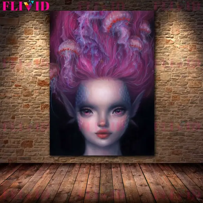 Affiche murale de dessin animé sirène elfe fille de la mer profonde