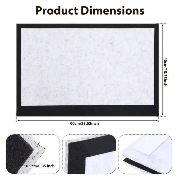 Tableau d'affichage rectangulaire en feutre de 0,9 cm d'épaisseur, panneau mural auto-adhésif en feu
