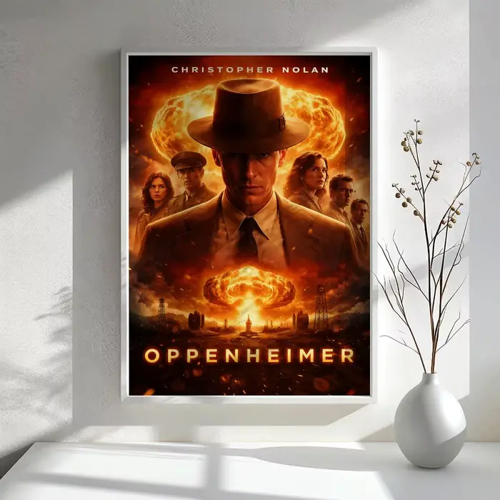 Affiche du film biographique O-Oppenheimer, décoration murale polyvalente HD imperméable, auto-adhés
