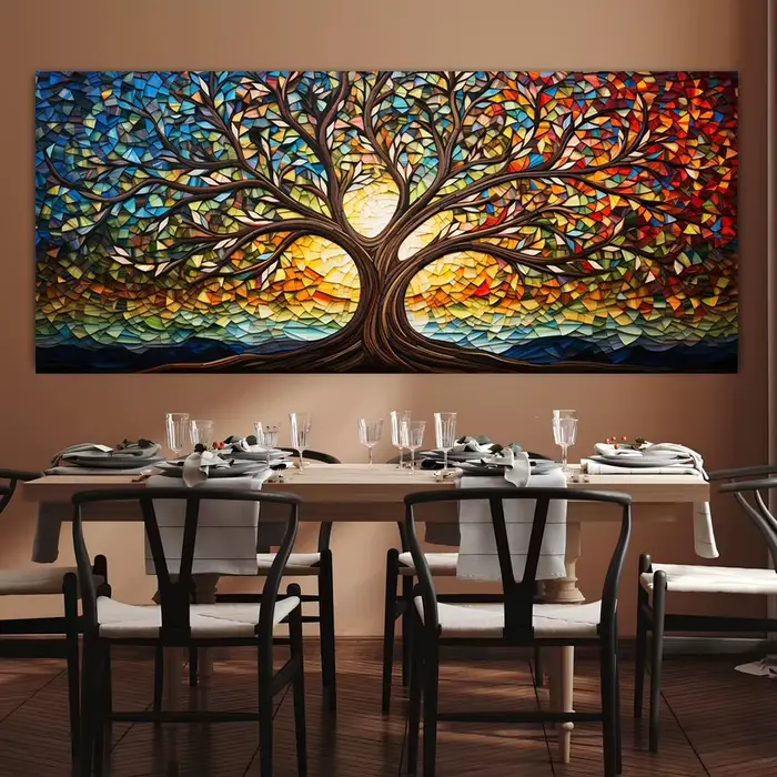 Peinture sur toile en verre mosaïque colorée, toile d'art d'arbre de vie imprimée, cadeau de mythologie, pour salon, bureau, décoration de la maison