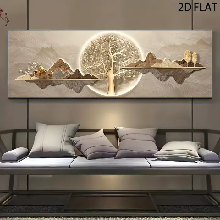 Une peinture décorative haut de gamme de style nordique moderne et minimaliste, avec un fond de lune