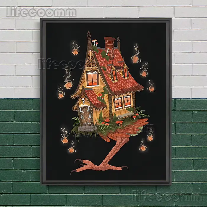 Baba Yaga et jour des morts Vintage mur Art toile peinture Folklore et sorcellerie mythes Art affiche et impression décoration de la maison