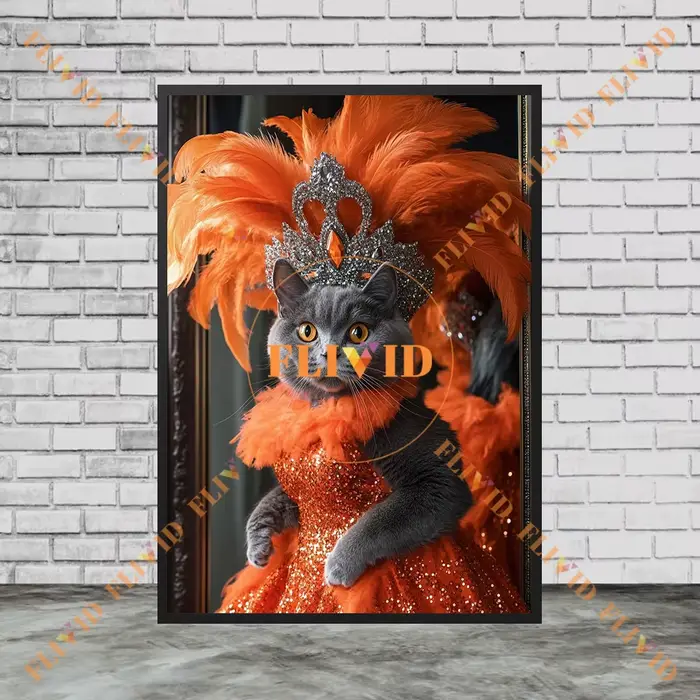Affiche de carnaval reine chat paillettes plume animal de compagnie mode mur Art toile peinture mignon