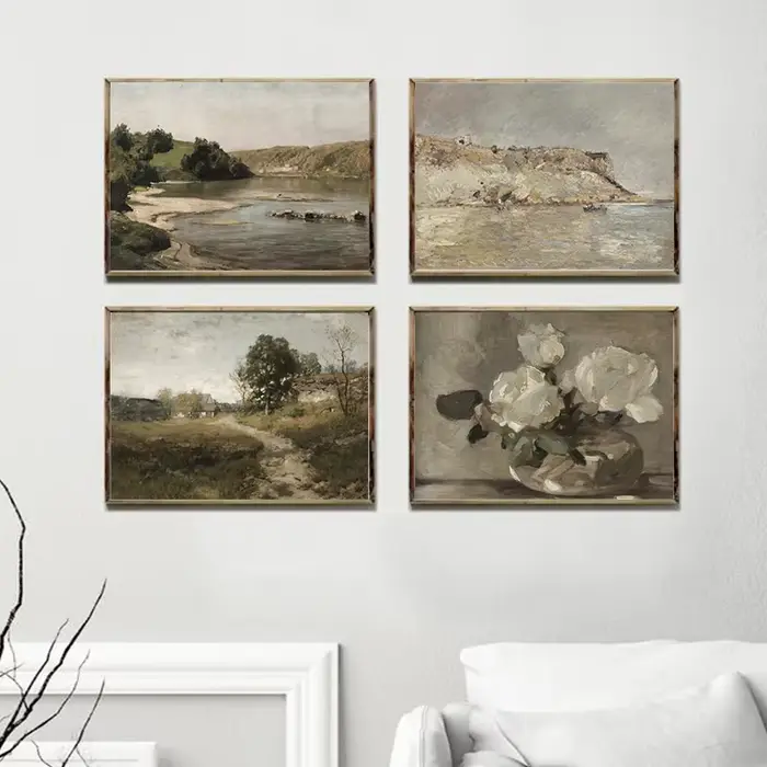 Peinture à l'huile sur toile de paysage naturel de pays Vintage