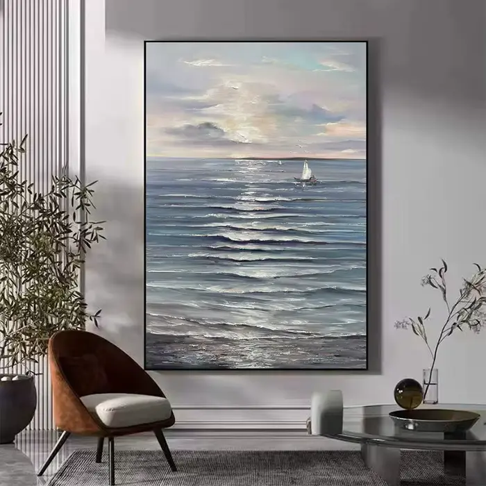 Toile de mur de peinture à l'huile de paysage de vague de mer naturelle