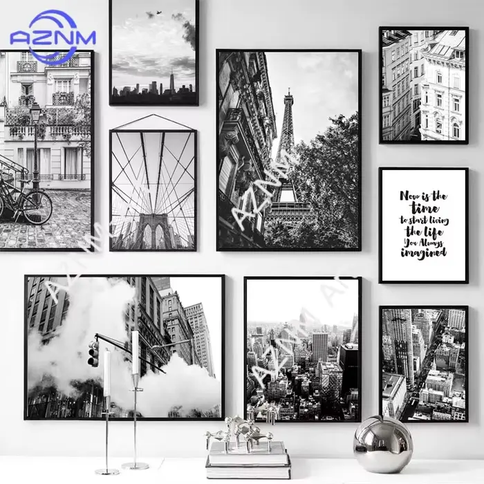 Peinture sur toile murale noire et blanche