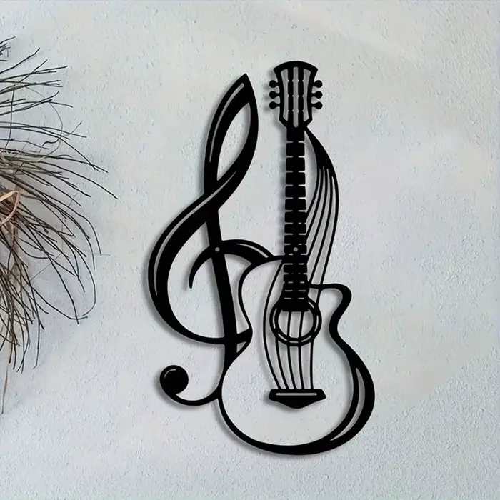 1 morceau d'art mural en fer avec symboles musicaux et guitare