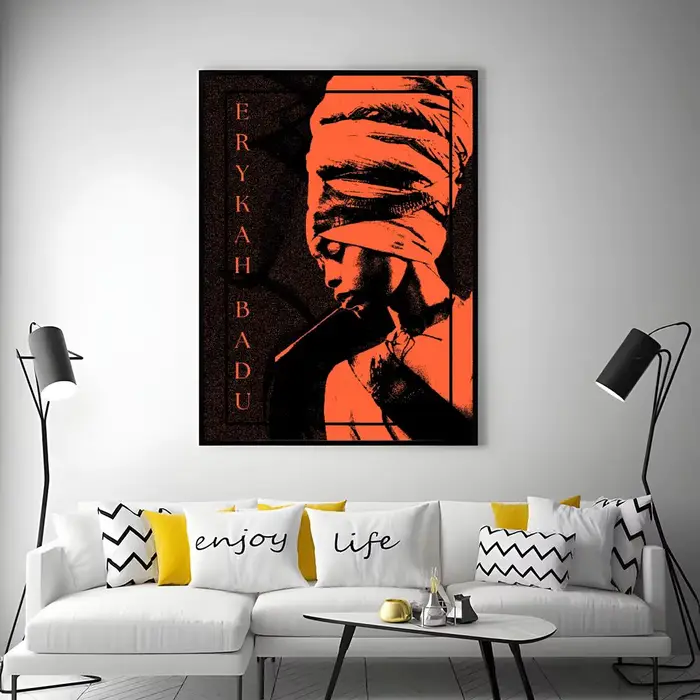 Affiche Singer Erykah B-Badu HD, art mural auto-adhésif imperméable, décoration polyvalente pour tou