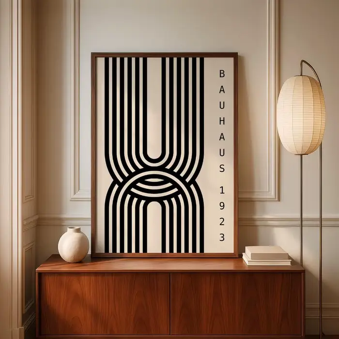 Affiche d'impression Bauhaus noire sans cadre, art géométrique minimaliste moderne du milieu du sièc
