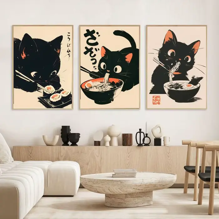 Affiche rétro de chat noir mignon